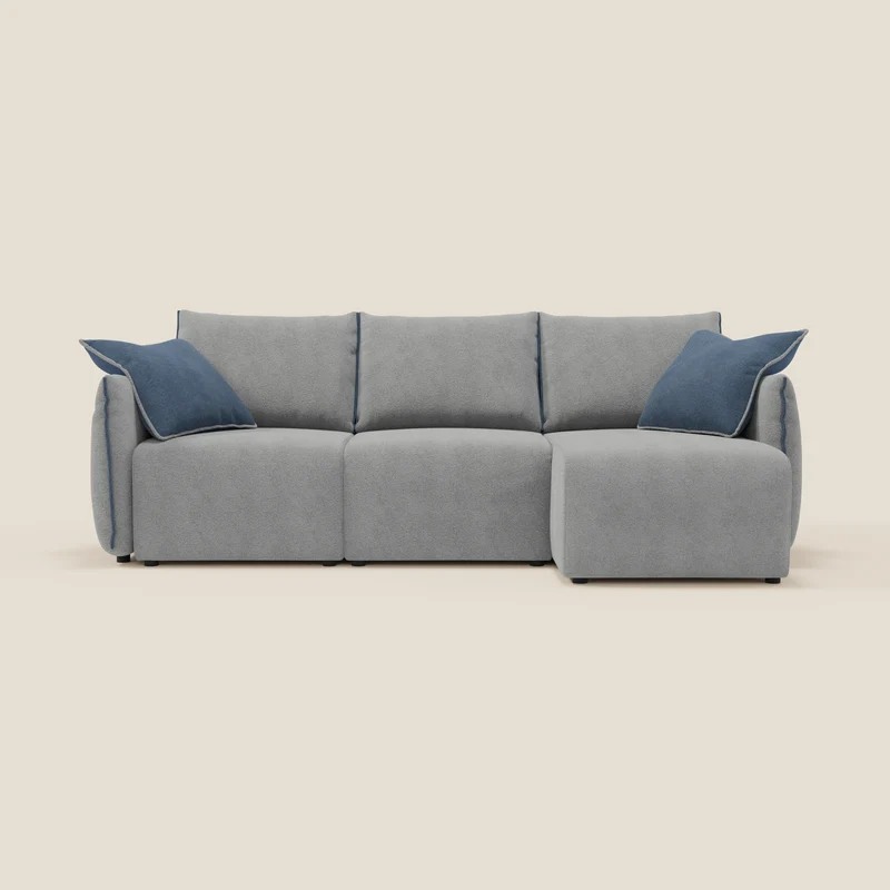 Flexar Canapé d’angle réversible avec assises extensibles en bouclé doux imperméable T07 gris - bleu