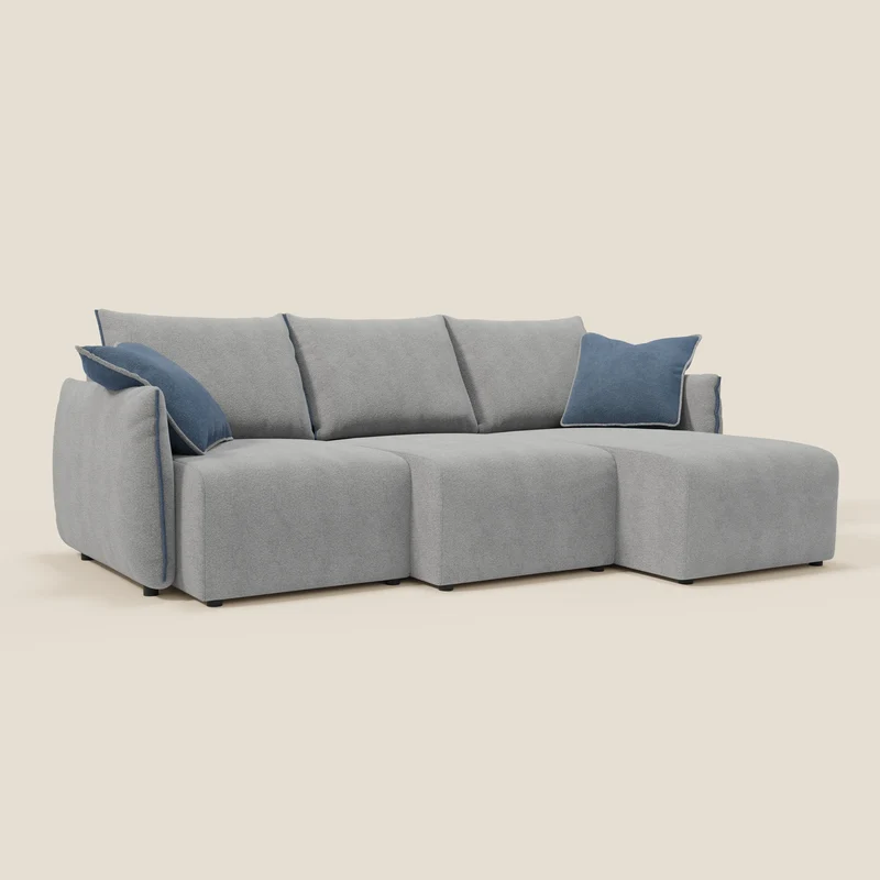 Flexar Canapé d’angle réversible avec assises extensibles en bouclé doux imperméable T07 gris - bleu
