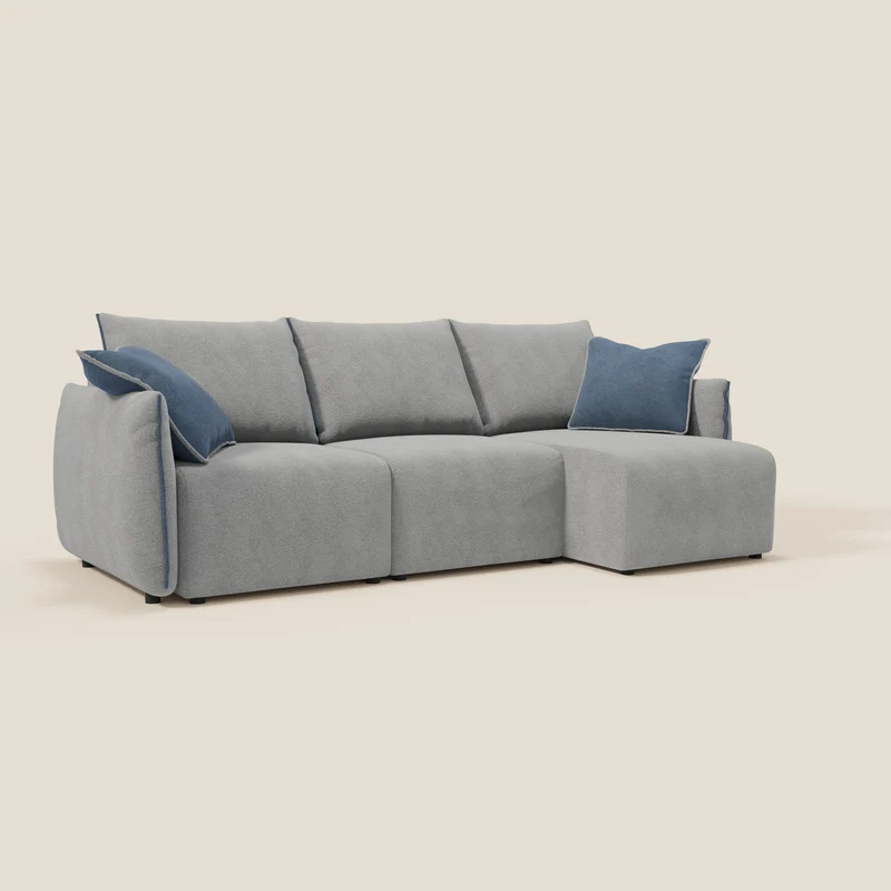 Flexar Canapé d’angle réversible avec assises extensibles en bouclé doux imperméable T07 gris - bleu