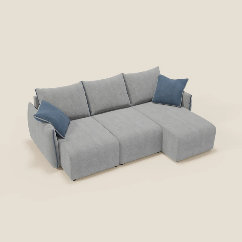 Flexar Canapé d’angle réversible avec assises extensibles en bouclé doux imperméable T07 gris - bleu