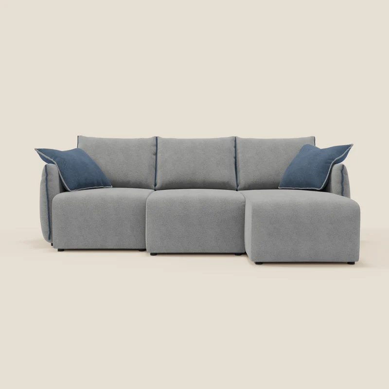 Flexar Canapé d’angle réversible avec assises extensibles en bouclé doux imperméable T07 gris - bleu
