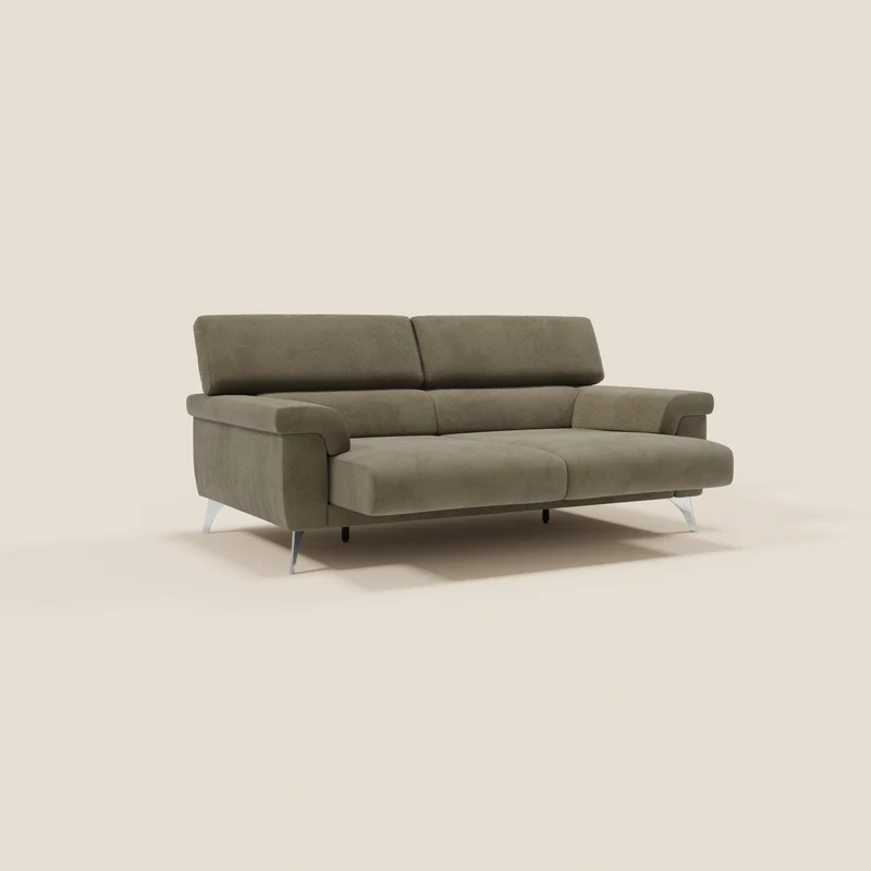 Raffaello Canapé avec assises coulissantes et têtières inclinables en microfibre détachable T11 marron