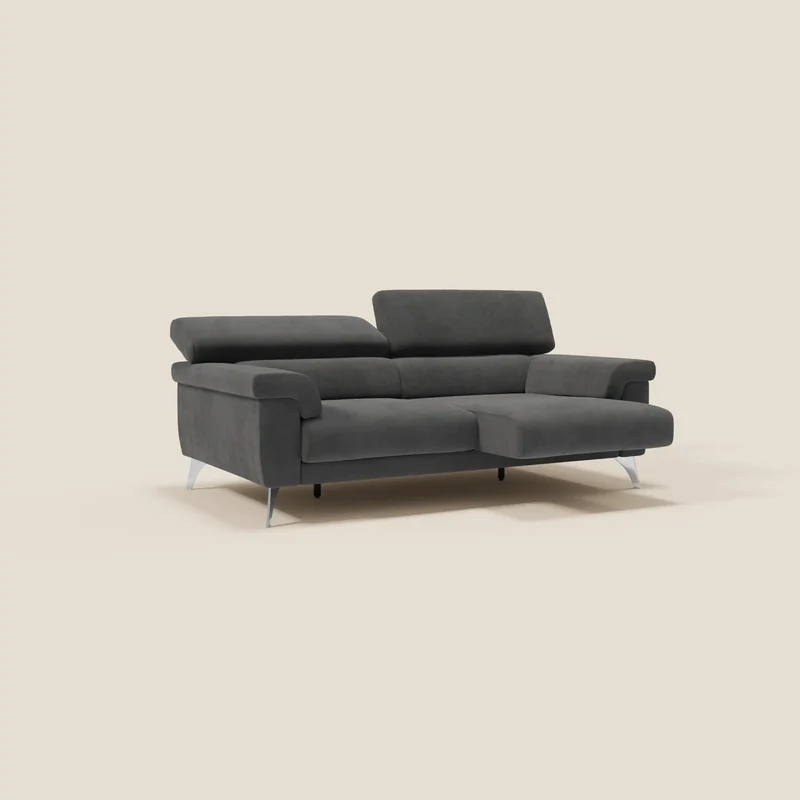 Raffaello Canapé avec assises coulissantes et têtières inclinables en microfibre détachable T11 noir