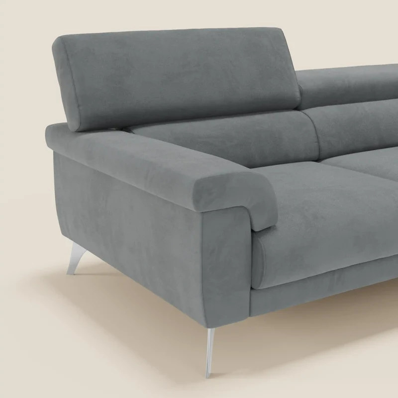 Raffaello Canapé avec assises coulissantes et têtières inclinables en microfibre détachable T11 gris