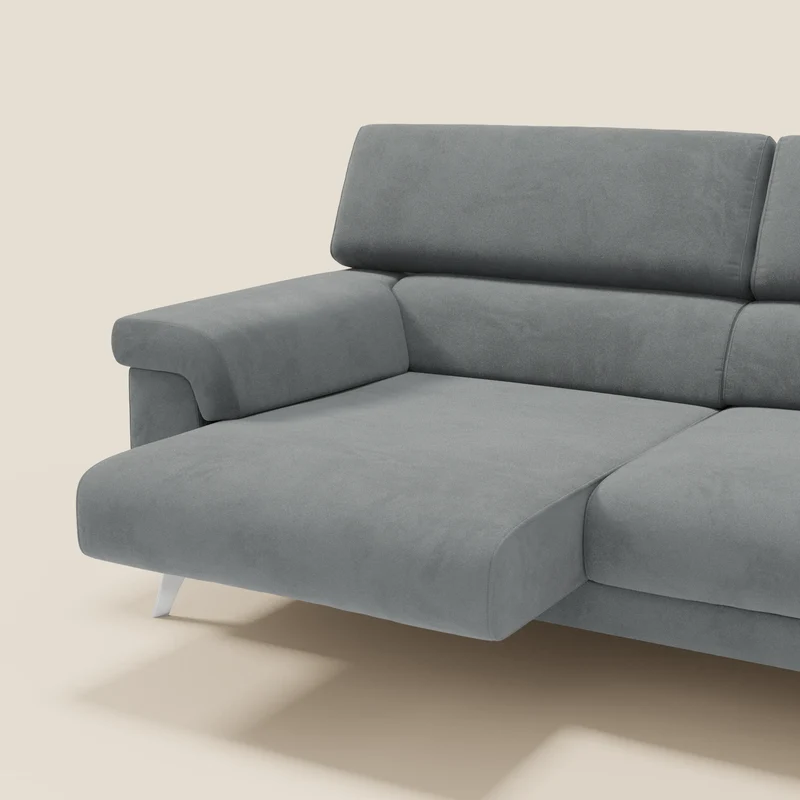 Raffaello Canapé avec assises coulissantes et têtières inclinables en microfibre détachable T11 gris