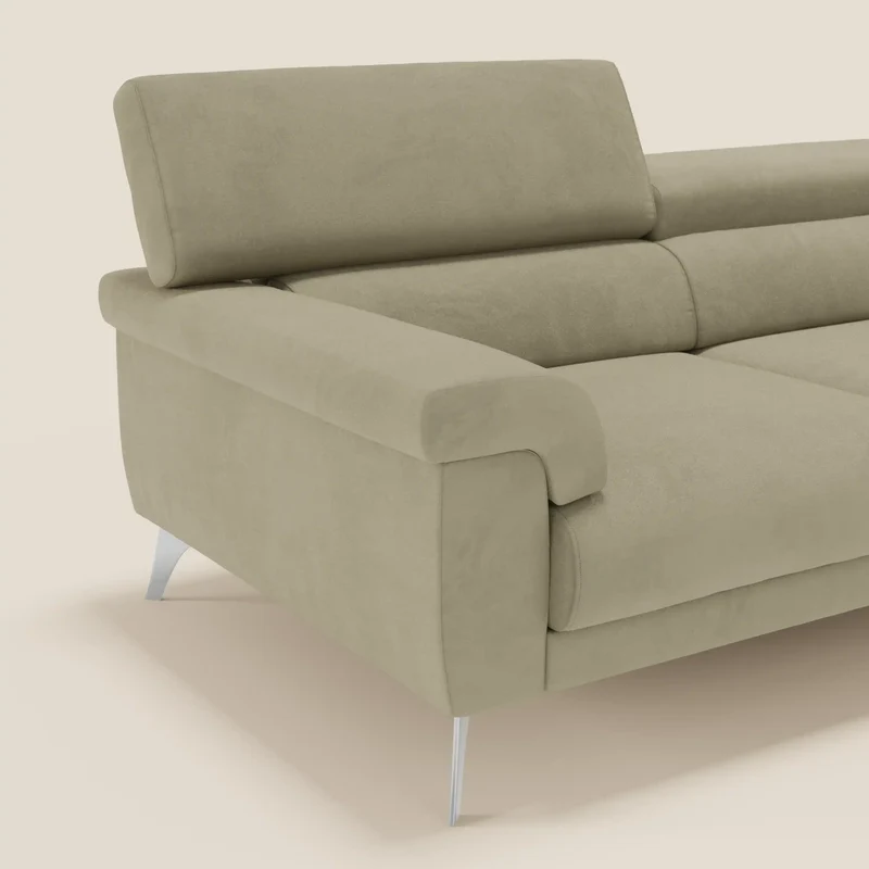 Raffaello Canapé avec assises coulissantes et têtières inclinables en microfibre détachable T11 beige