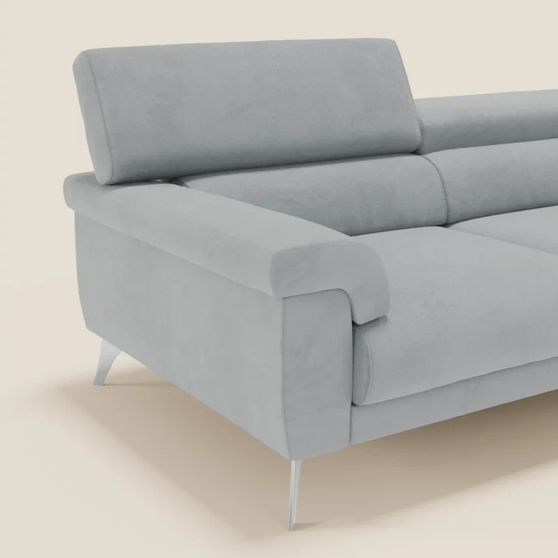 Raffaello Canapé avec assises coulissantes et têtières inclinables en microfibre détachable T11 gris clair