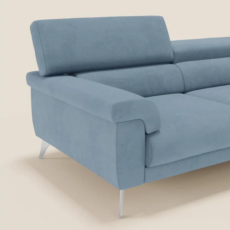 Raffaello Canapé avec assises coulissantes et têtières inclinables en microfibre détachable T11 bleu pastel