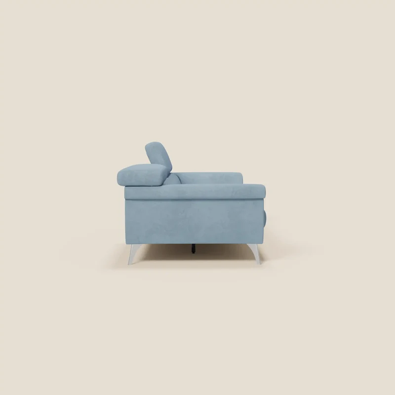Raffaello Canapé avec assises coulissantes et têtières inclinables en microfibre détachable T11 bleu pastel