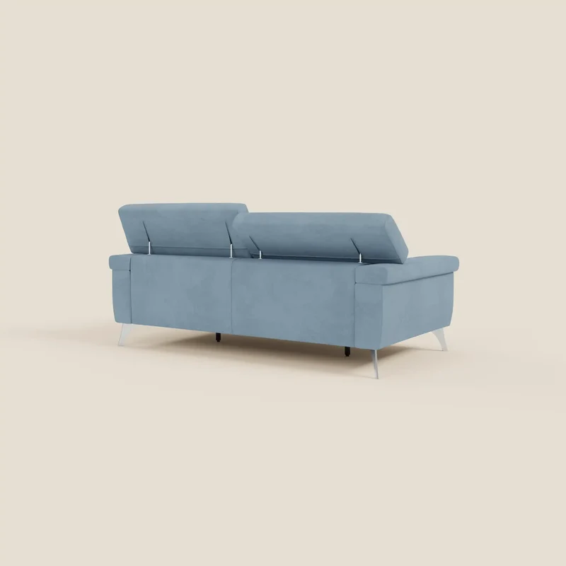 Raffaello Canapé avec assises coulissantes et têtières inclinables en microfibre détachable T11 bleu pastel