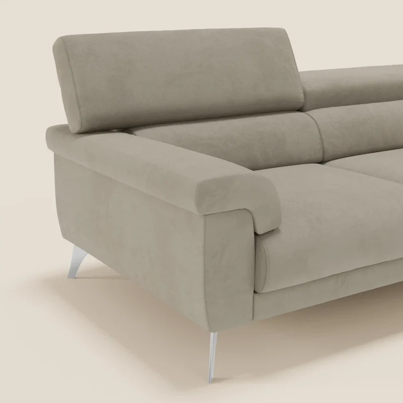 Raffaello Canapé avec assises coulissantes et têtières inclinables en microfibre détachable T11 taupe