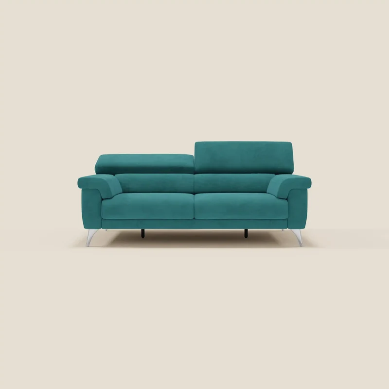 Raffaello Canapé avec assises coulissantes et têtières inclinables en microfibre détachable T11 bleu canard