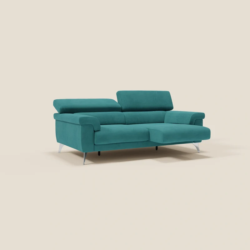 Raffaello Canapé avec assises coulissantes et têtières inclinables en microfibre détachable T11 bleu canard