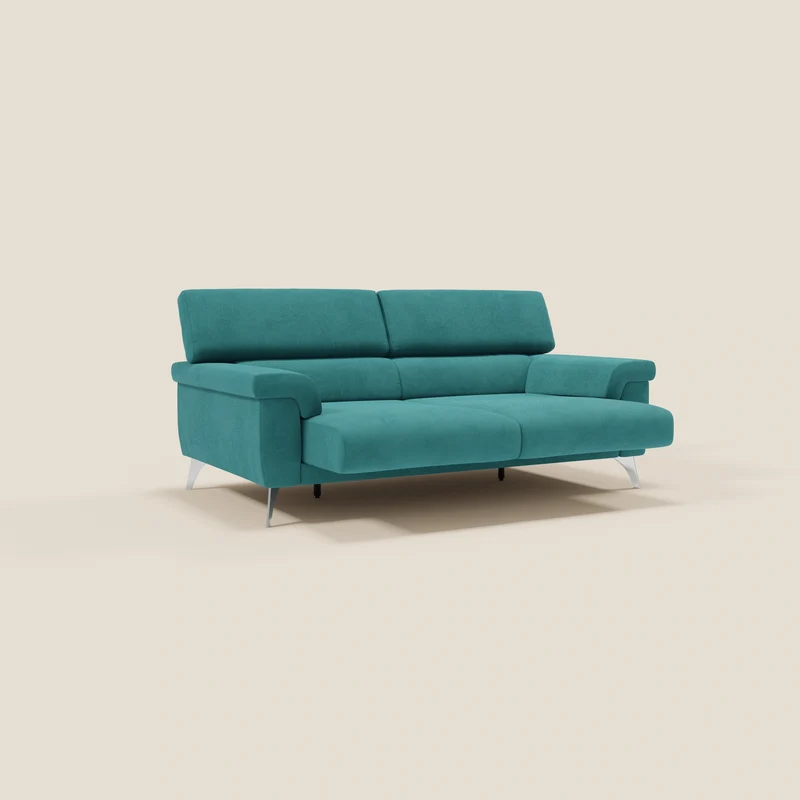 Raffaello Canapé avec assises coulissantes et têtières inclinables en microfibre détachable T11 bleu canard