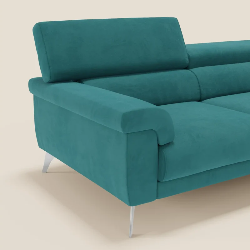 Raffaello Canapé avec assises coulissantes et têtières inclinables en microfibre détachable T11 bleu canard