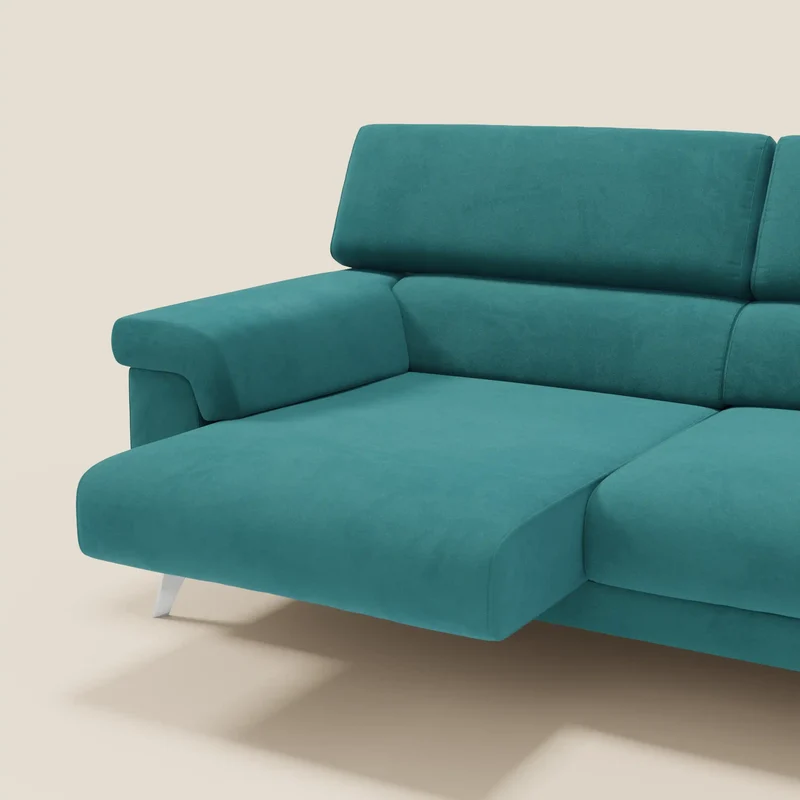 Raffaello Canapé avec assises coulissantes et têtières inclinables en microfibre détachable T11 bleu canard