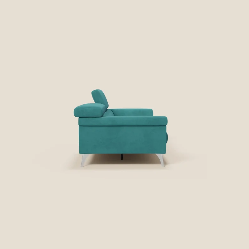 Raffaello Canapé avec assises coulissantes et têtières inclinables en microfibre détachable T11 bleu canard