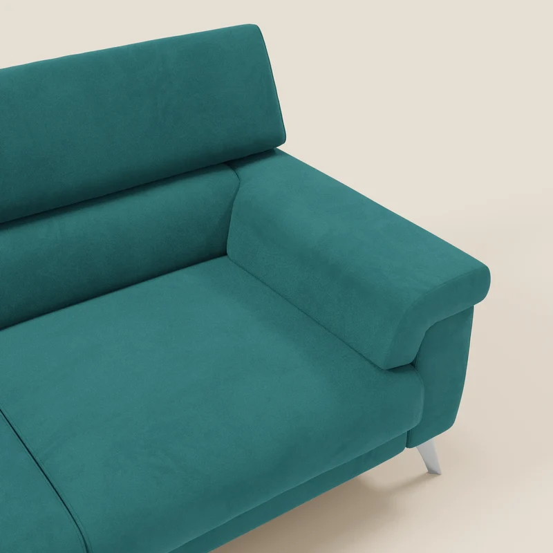 Raffaello Canapé avec assises coulissantes et têtières inclinables en microfibre détachable T11 bleu canard