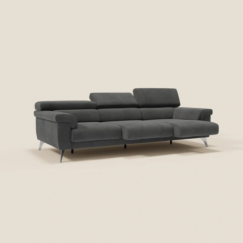 Raffaello Canapé avec 3 assises coulissantes et têtières inclinables en microfibre détachable T11 noir