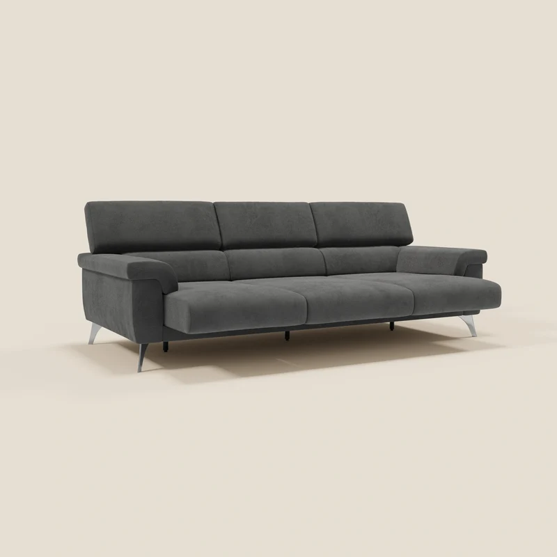 Raffaello Canapé avec 3 assises coulissantes et têtières inclinables en microfibre détachable T11 noir