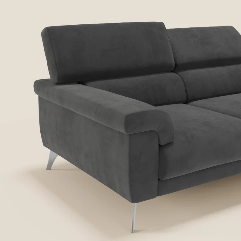 Raffaello Canapé avec 3 assises coulissantes et têtières inclinables en microfibre détachable T11 noir