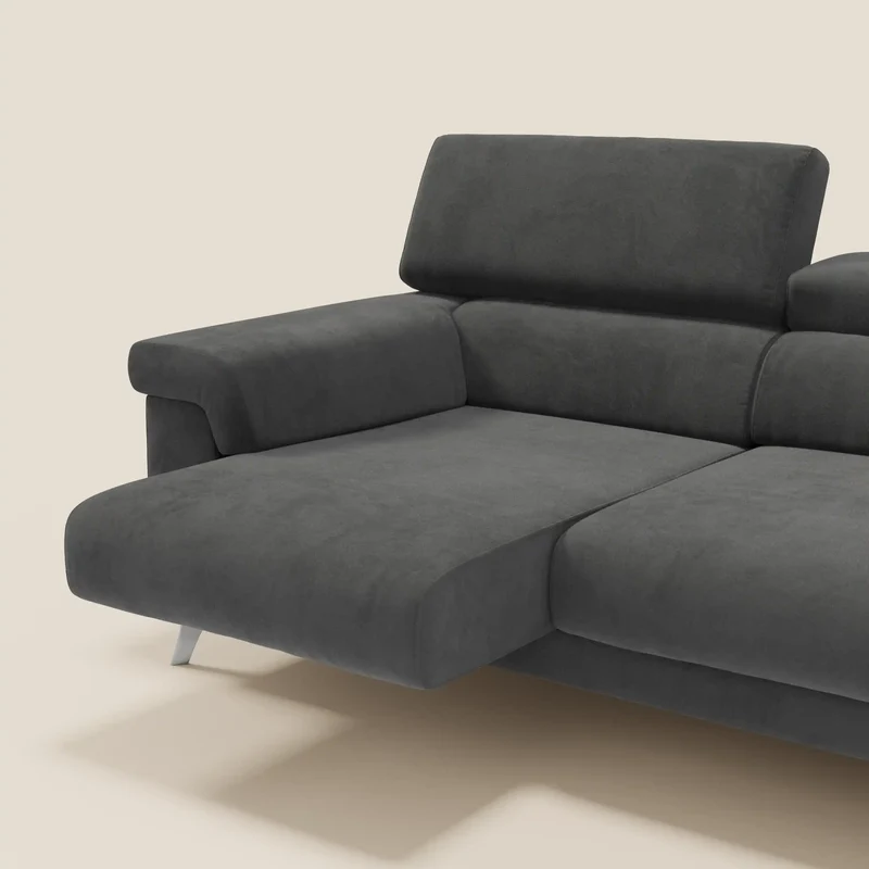 Raffaello Canapé avec 3 assises coulissantes et têtières inclinables en microfibre détachable T11 noir