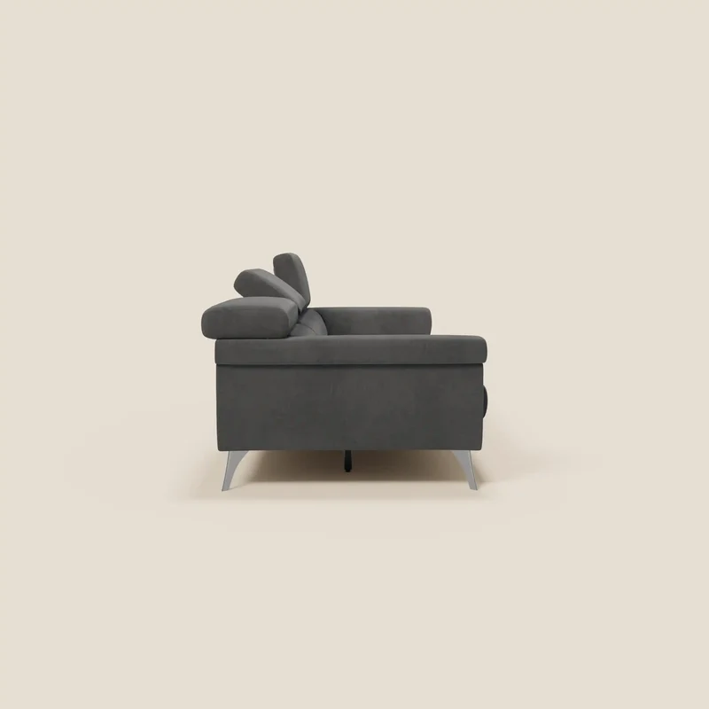 Raffaello Canapé avec 3 assises coulissantes et têtières inclinables en microfibre détachable T11 noir