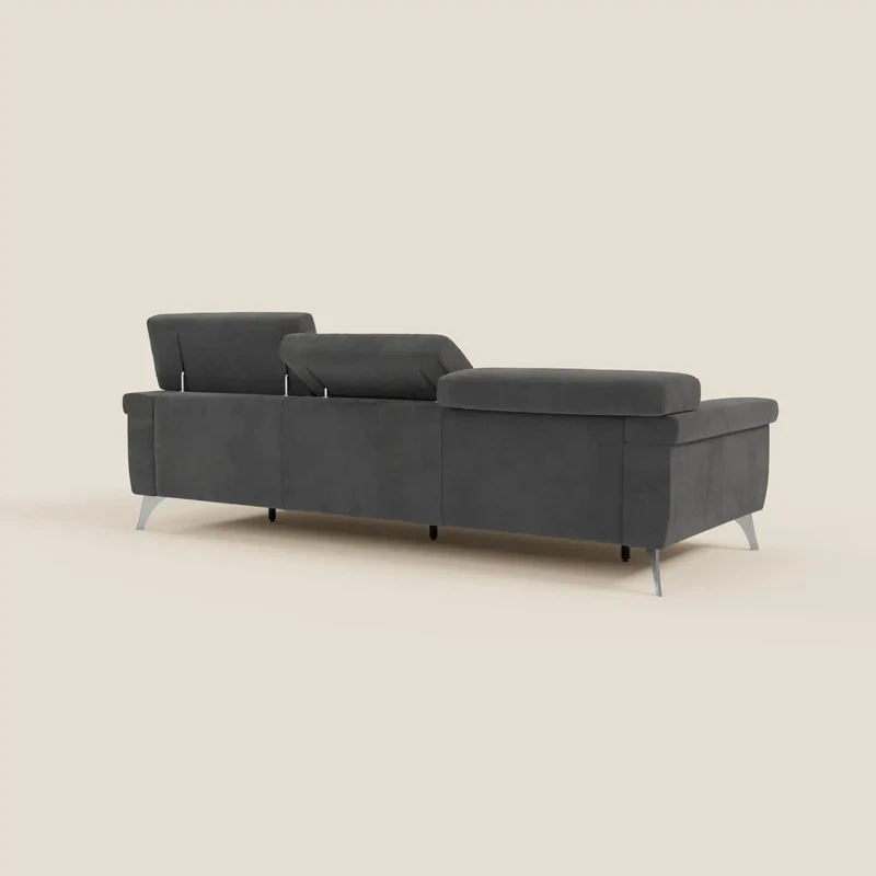 Raffaello Canapé avec 3 assises coulissantes et têtières inclinables en microfibre détachable T11 noir