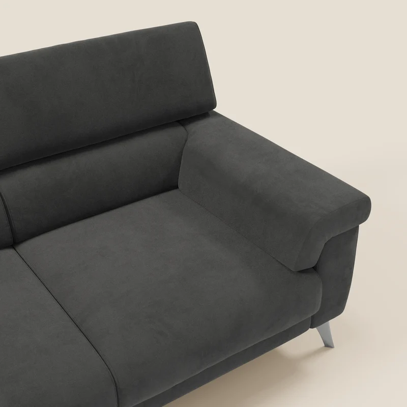 Raffaello Canapé avec 3 assises coulissantes et têtières inclinables en microfibre détachable T11 noir