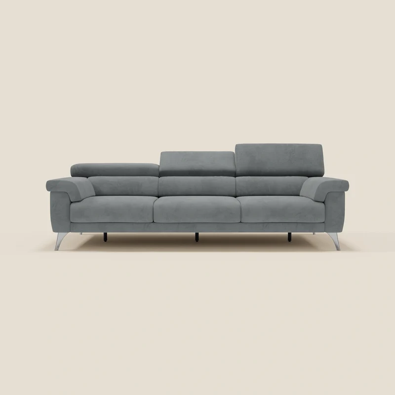 Raffaello Canapé avec 3 assises coulissantes et têtières inclinables en microfibre détachable T11 gris