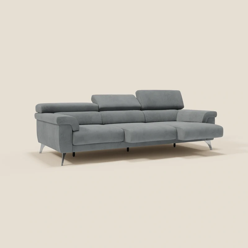 Raffaello Canapé avec 3 assises coulissantes et têtières inclinables en microfibre détachable T11 gris