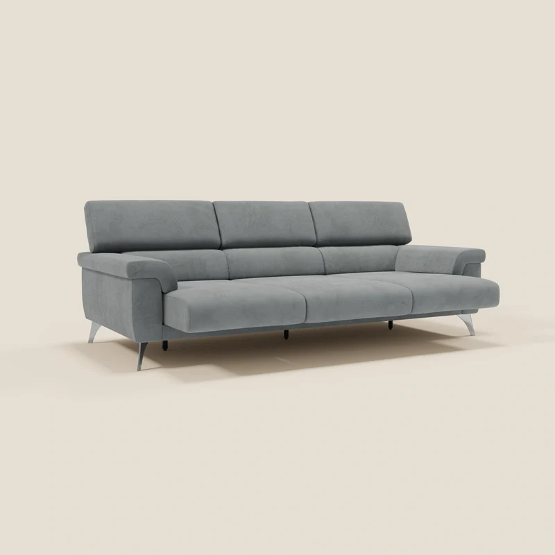 Raffaello Canapé avec 3 assises coulissantes et têtières inclinables en microfibre détachable T11 gris