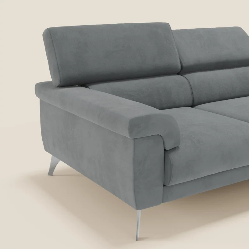 Raffaello Canapé avec 3 assises coulissantes et têtières inclinables en microfibre détachable T11 gris
