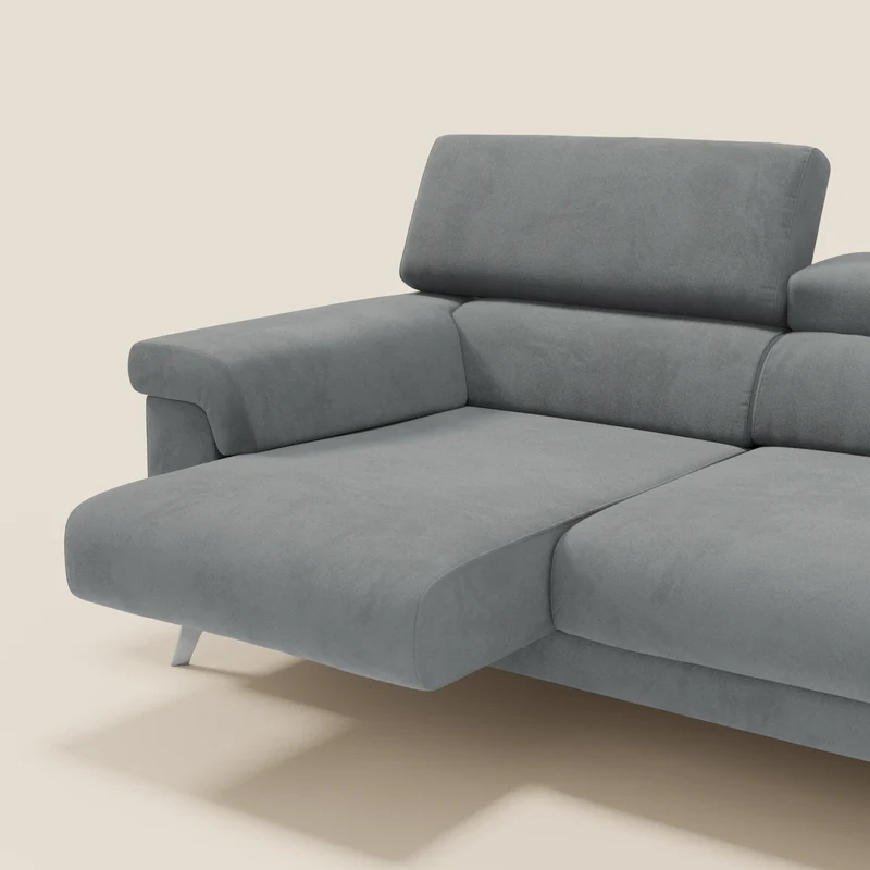 Raffaello Canapé avec 3 assises coulissantes et têtières inclinables en microfibre détachable T11 gris