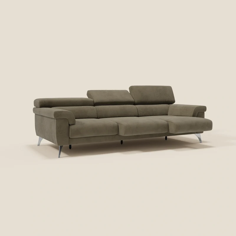 Raffaello Canapé avec 3 assises coulissantes et têtières inclinables en microfibre détachable T11 marron