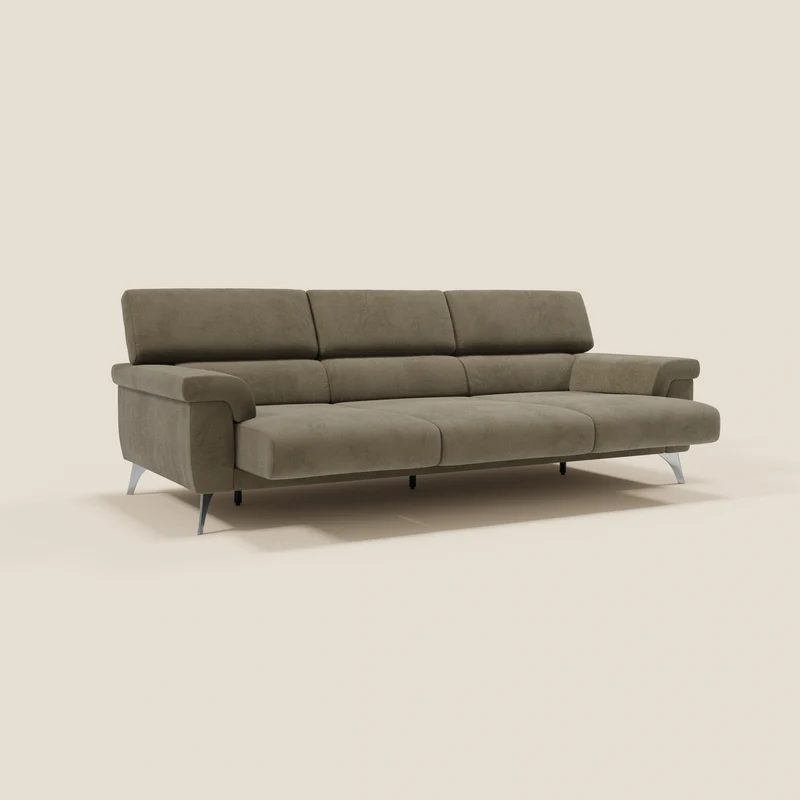 Raffaello Canapé avec 3 assises coulissantes et têtières inclinables en microfibre détachable T11 marron