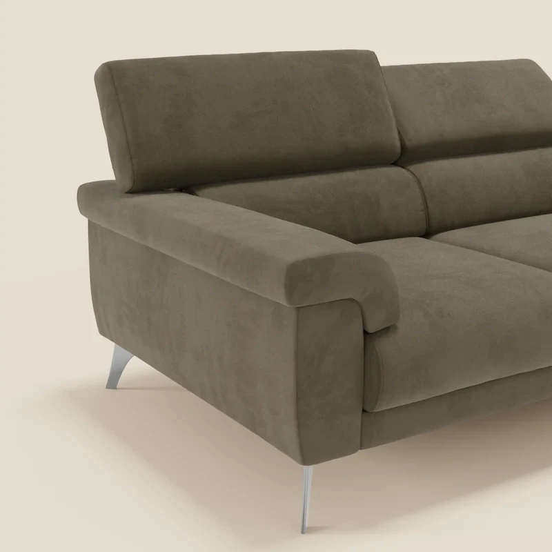Raffaello Canapé avec 3 assises coulissantes et têtières inclinables en microfibre détachable T11 marron
