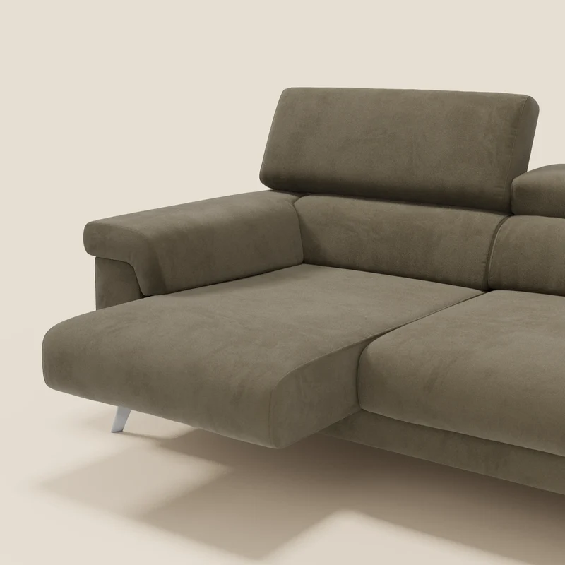 Raffaello Canapé avec 3 assises coulissantes et têtières inclinables en microfibre détachable T11 marron