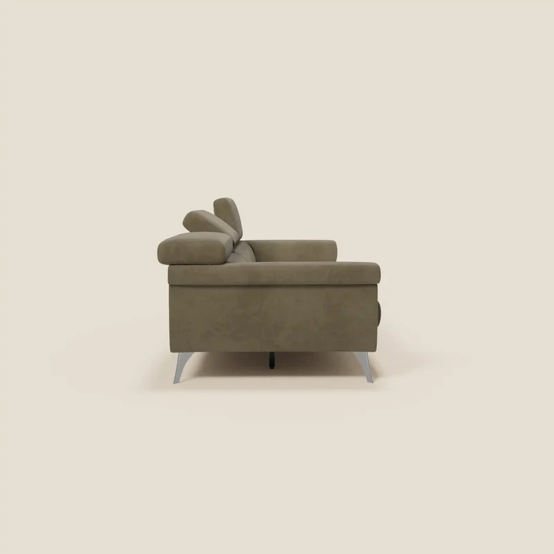Raffaello Canapé avec 3 assises coulissantes et têtières inclinables en microfibre détachable T11 marron