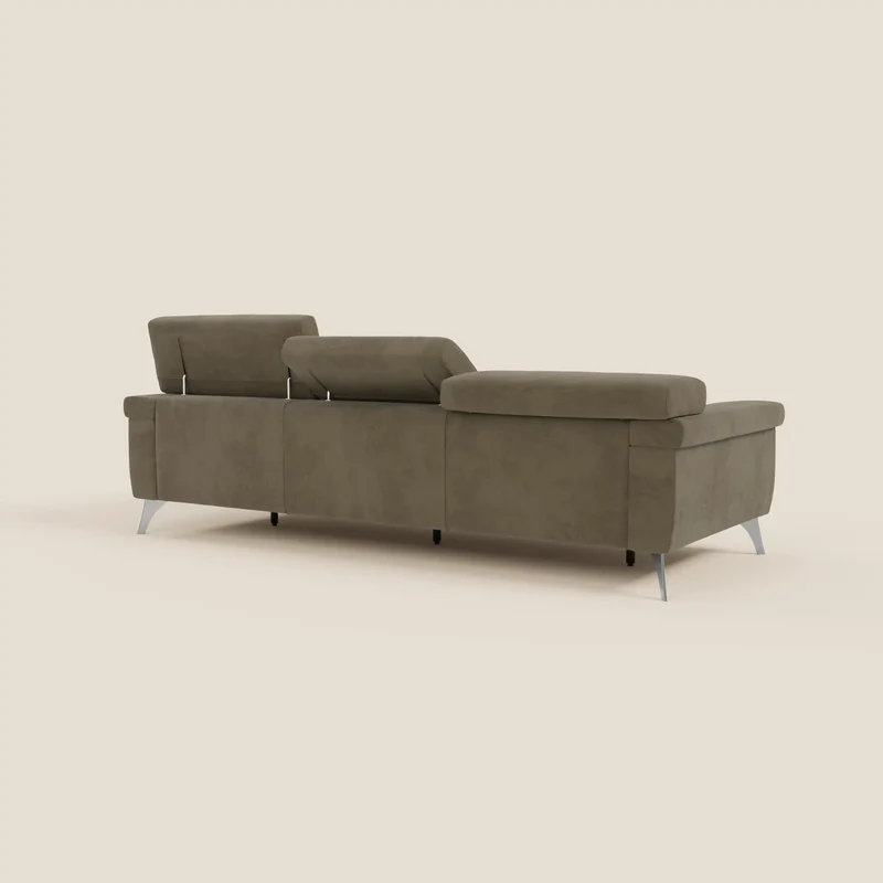 Raffaello Canapé avec 3 assises coulissantes et têtières inclinables en microfibre détachable T11 marron