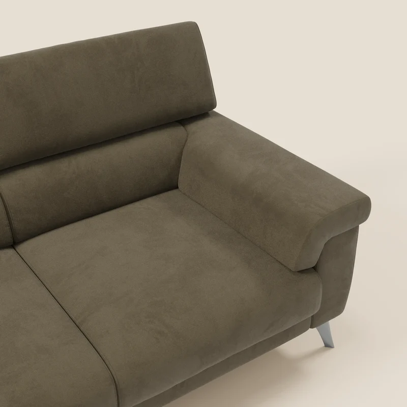 Raffaello Canapé avec 3 assises coulissantes et têtières inclinables en microfibre détachable T11 marron