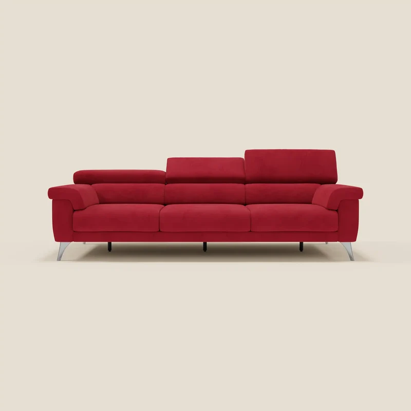 Raffaello Canapé avec 3 assises coulissantes et têtières inclinables en microfibre détachable T11 rouge