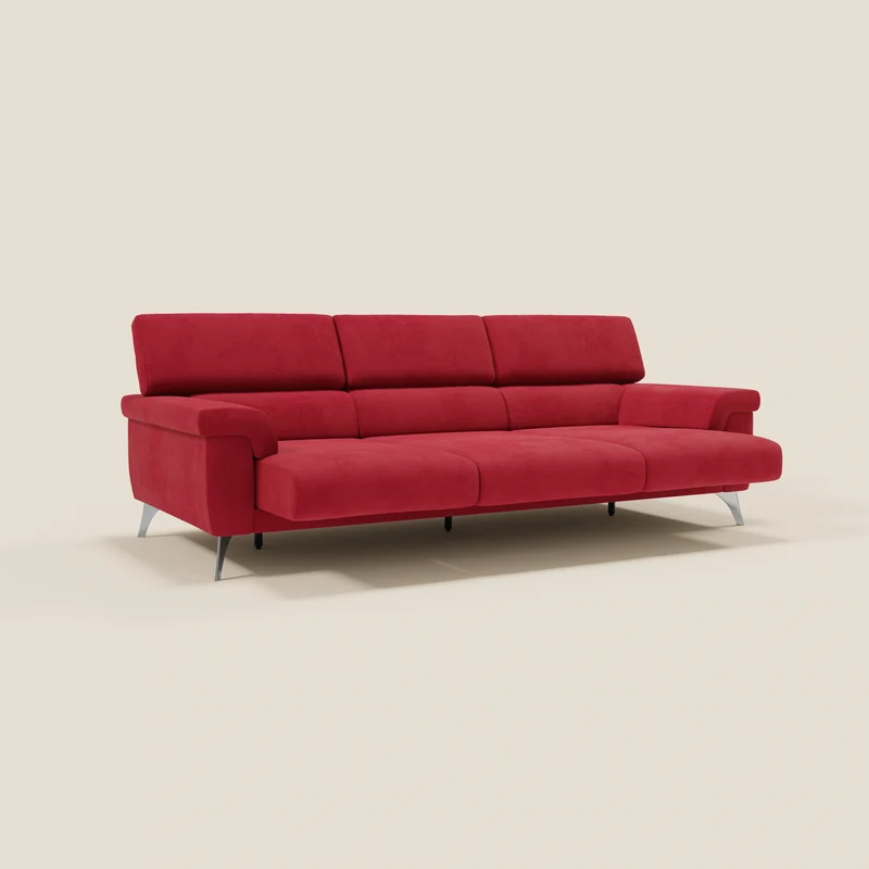 Raffaello Canapé avec 3 assises coulissantes et têtières inclinables en microfibre détachable T11 rouge
