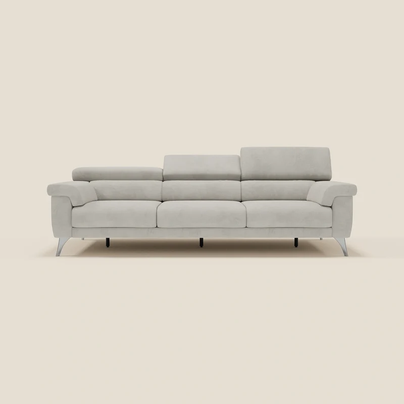 Raffaello Canapé avec 3 assises coulissantes et têtières inclinables en microfibre détachable T11 crème