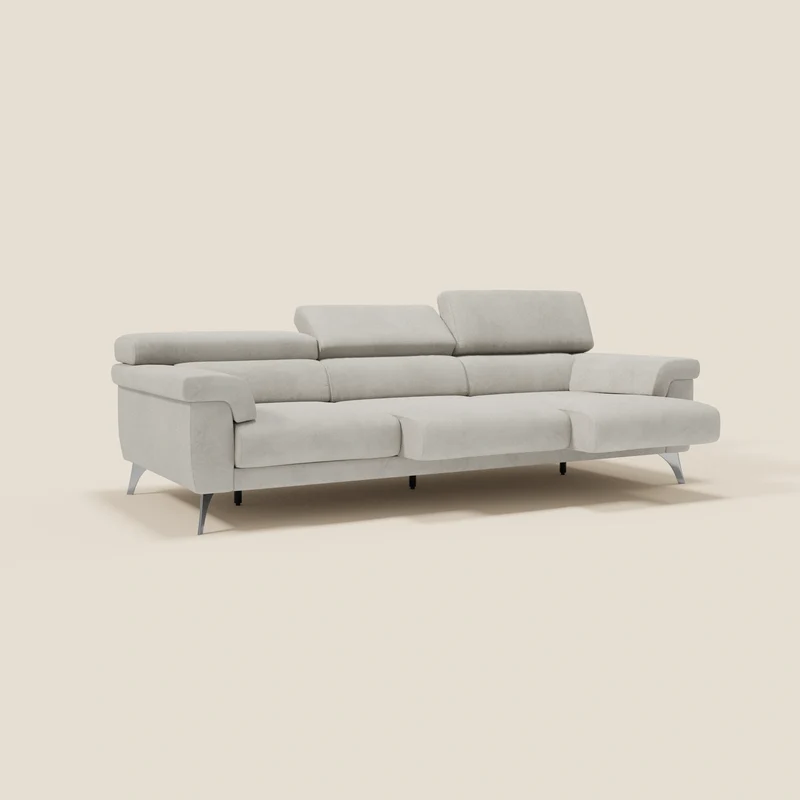 Raffaello Canapé avec 3 assises coulissantes et têtières inclinables en microfibre détachable T11 crème