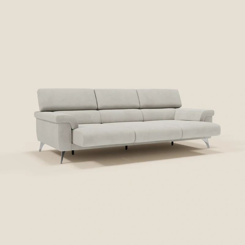 Raffaello Canapé avec 3 assises coulissantes et têtières inclinables en microfibre détachable T11 crème