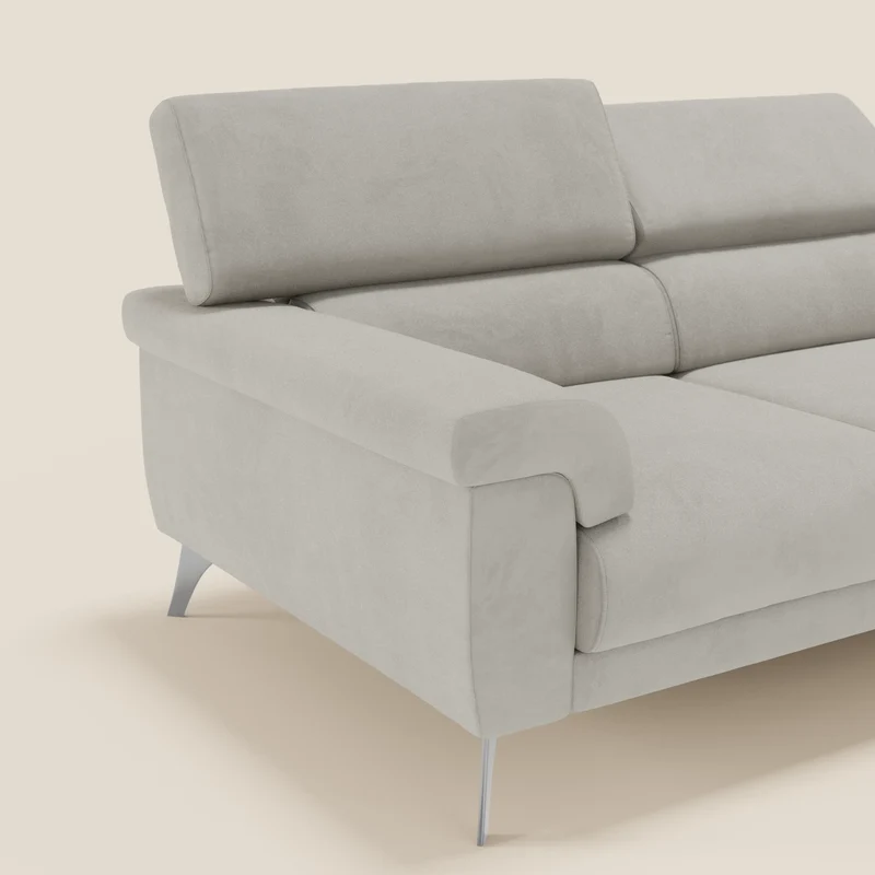 Raffaello Canapé avec 3 assises coulissantes et têtières inclinables en microfibre détachable T11 crème