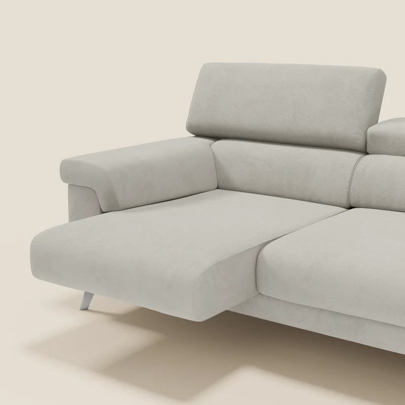 Raffaello Canapé avec 3 assises coulissantes et têtières inclinables en microfibre détachable T11 crème