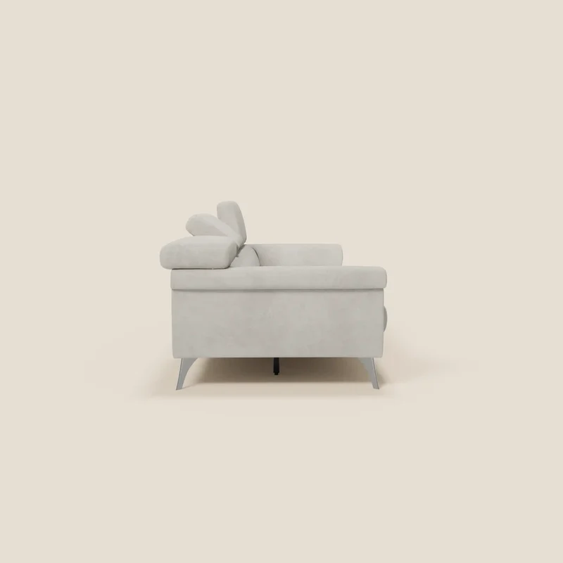 Raffaello Canapé avec 3 assises coulissantes et têtières inclinables en microfibre détachable T11 crème