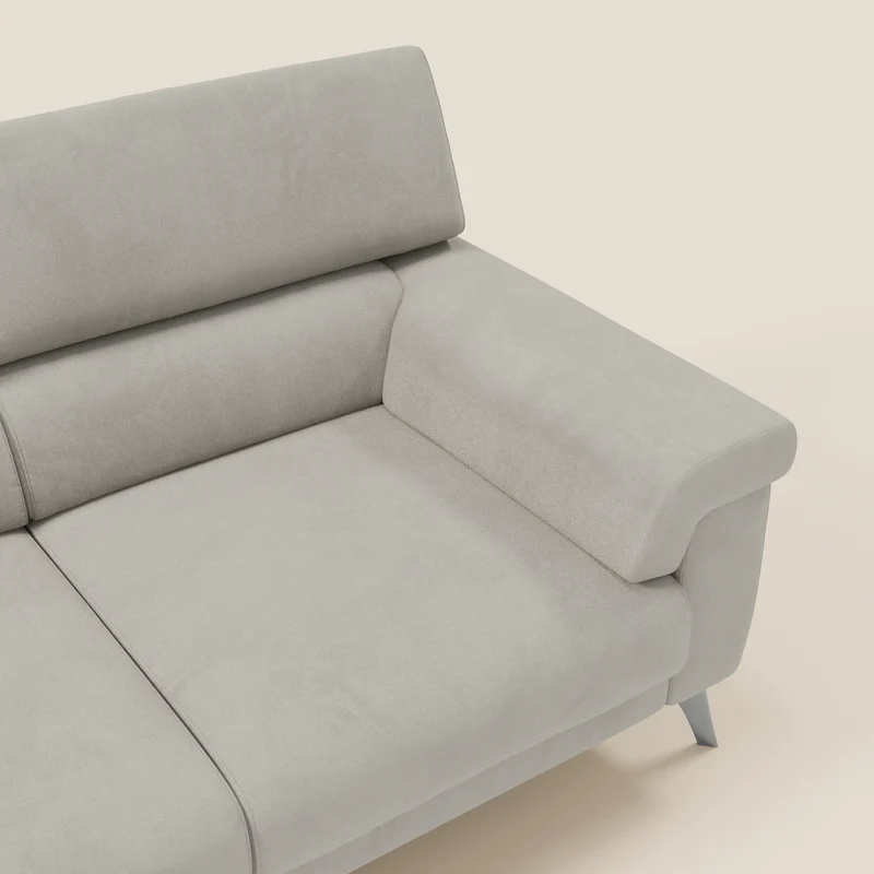 Raffaello Canapé avec 3 assises coulissantes et têtières inclinables en microfibre détachable T11 crème
